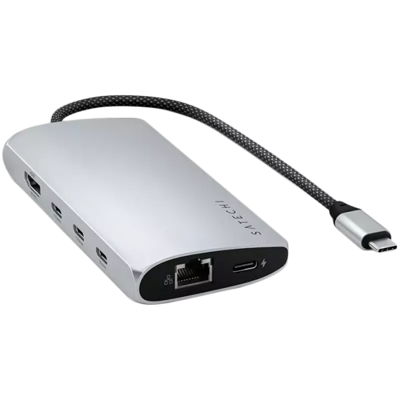 Satechi ST-P8KES belaidis dokas / prievadų replikatorius – USB 3.2 Gen 1 Type-C, Gigabit Ethernet, SD kortelė, sidabrinis