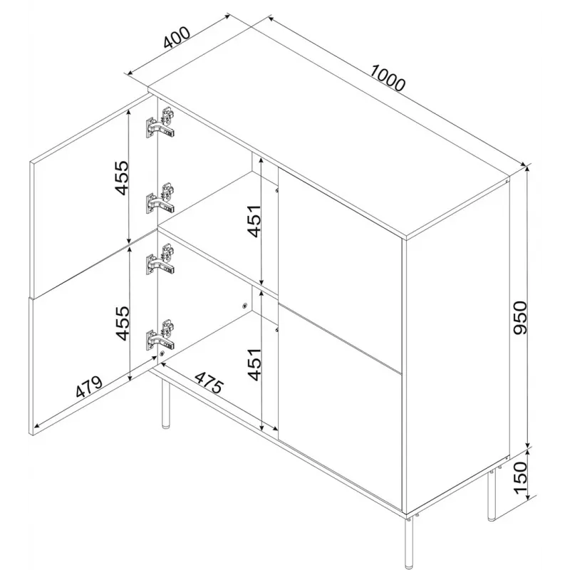 Cama 4D komoda TRESSE 100x40x110 matinis žalias