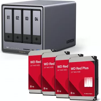 UGREEN NAS HDD rinkinys DXP4800 Plus+ su 4 x Western Digital WD80EFPX 8TB diskais (modelis 35261 ir 4x WD80EFPX)