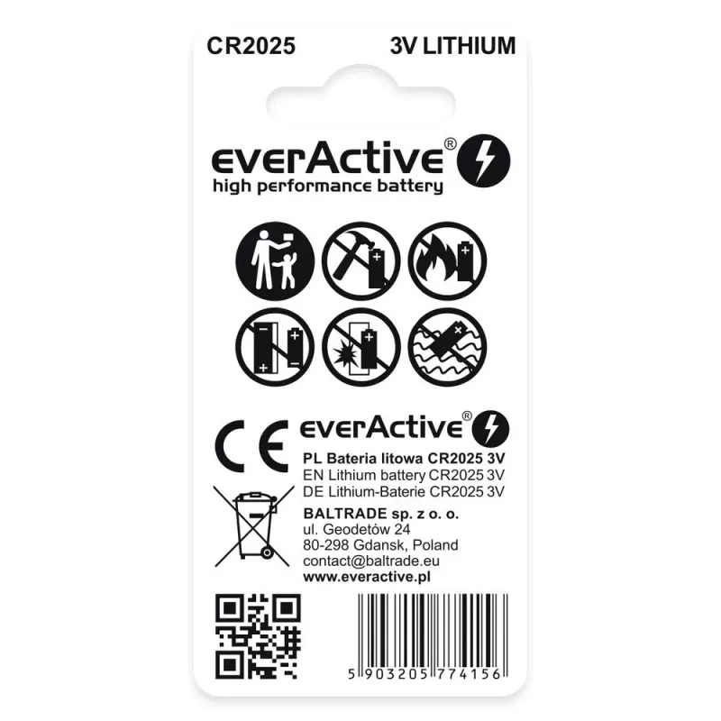 Lithio baterija mini everActive CR2025 - lizdinė pakuotė 2 vnt.