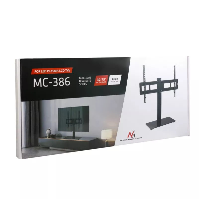 Televizoriaus stovas MACLEAN MC-386, 32–75 colių, iki 40 kg, VESA 600x400 mm, besisukantis, laisvai pastatomas