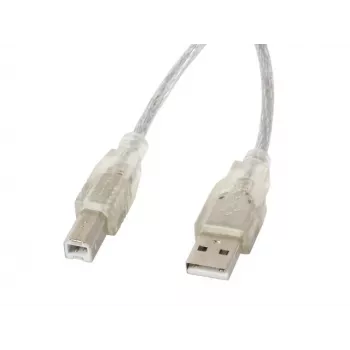 USB 2.0 kabelis LANBERG CA-USBA-12CC-0018-TR, USB A (kištukas) į USB B (kištukas), 1,8 m, permatomas