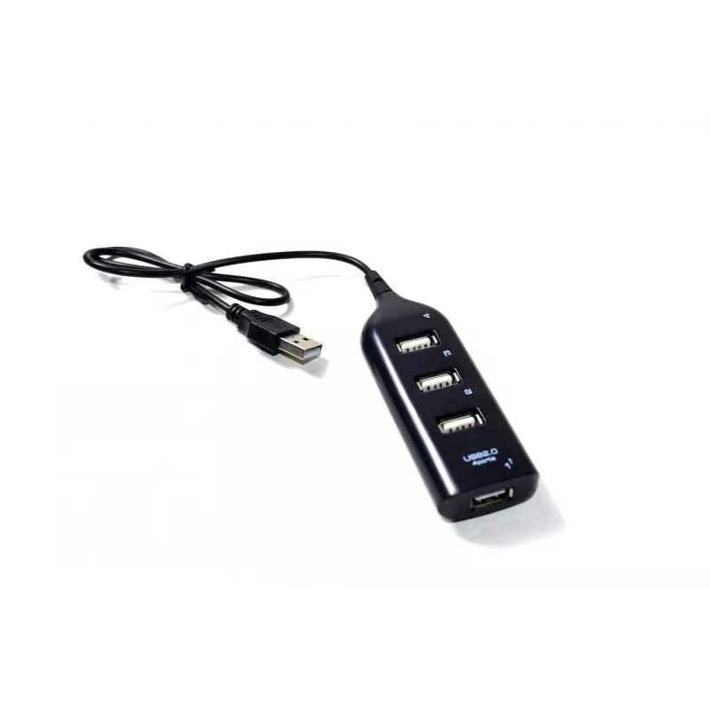 VAKOSS USB hubas TC-234UX – 4 prievadų USB 2.0 centras, maitinimas DC (5V, 1A), juodas