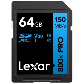 „Lexar“ SDXC atminties kortelė 64 GB UHS-I 800xPRO — Class 10, U3, V30, 150 MB/s