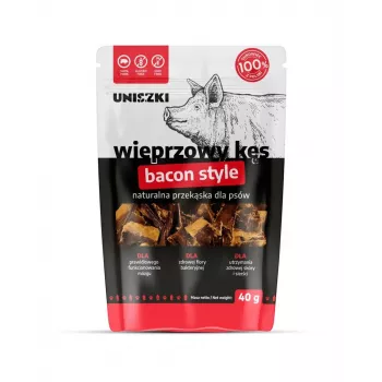 Šlapias šunų skanėstas UNISZKI Bacon Style bite 40 g – kiaulienos vienos porcijos pakelis, monoproteininis, hipoalerginis