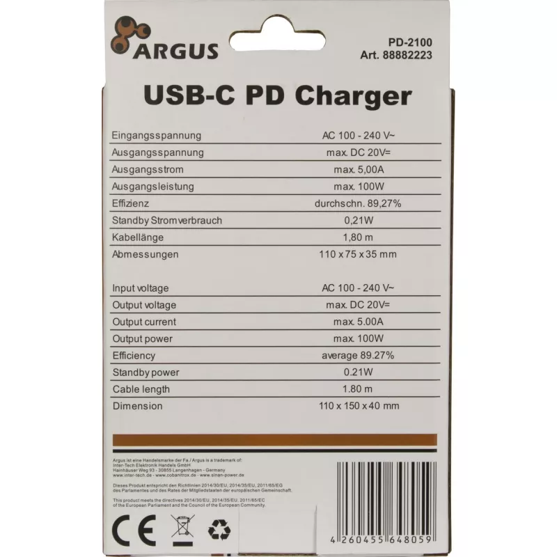 Įkroviklis Inter-Tech PD-2100 juodas AC vidaus naudojimui