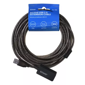 Aktyvus USB ilgintuvas SAVIO CL-130 10 m USB 2.0 A kištukas–lizdas, 5 V, juodas