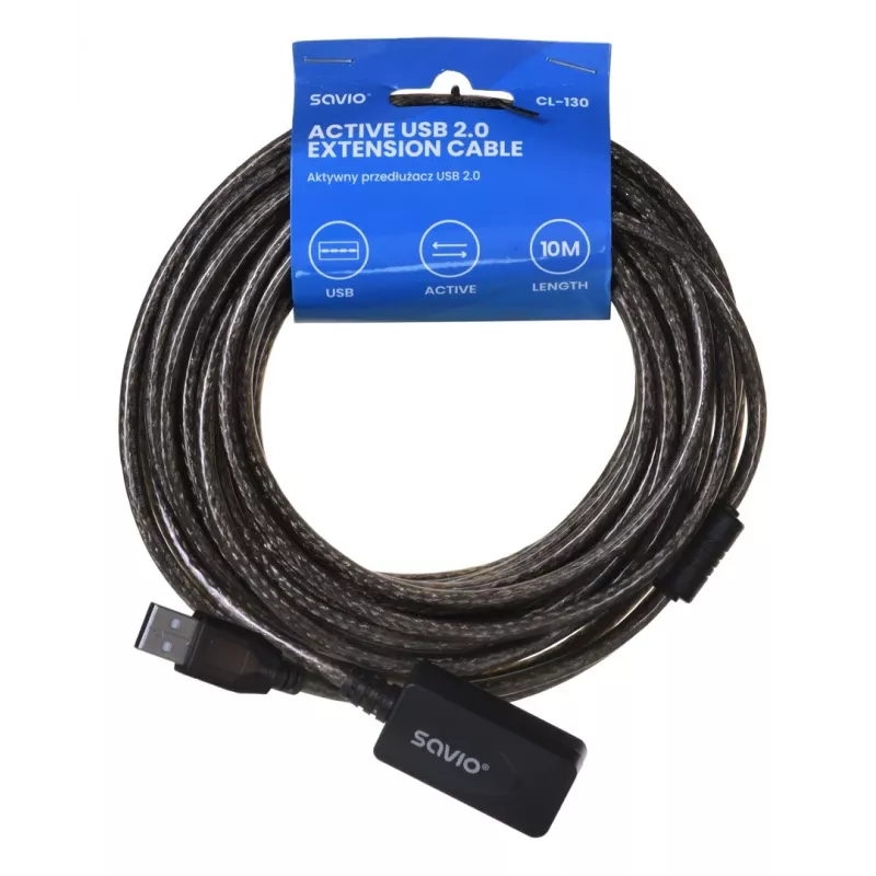 Aktyvus USB ilgintuvas SAVIO CL-130 10 m USB 2.0 A kištukas–lizdas, 5 V, juodas