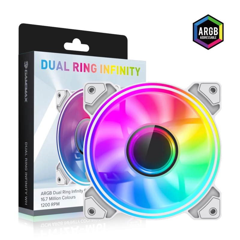 Gamemax DUAL RING INFINITY ventiliatorius korpusui | Baltas