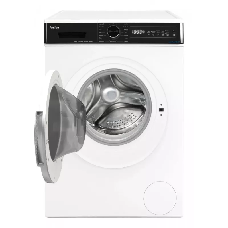 Laisvai pastatoma skalbyklė AMICA WA3S712BLiSHB, 7 kg, 1200 aps./min., 2100 W, LED ekranas, juodos spalvos durelės