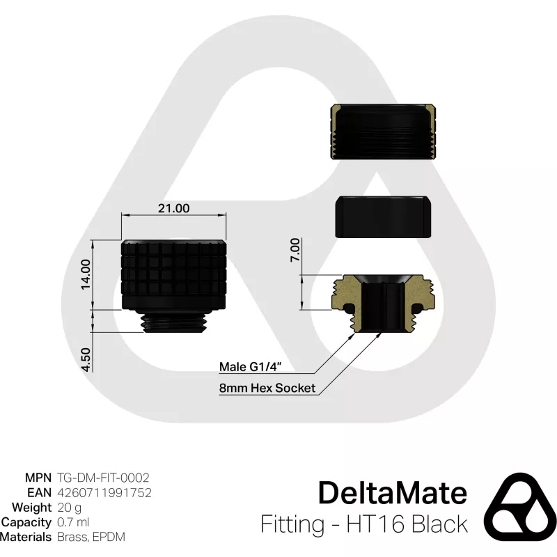 Thermal Grizzly DeltaMate Fitting HT16 jungtis, juoda – procesoriaus aušintuvo montavimo priedas