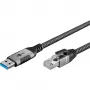 Ethernet kabelis USB-A 3.2 Gen1 kištukas > RJ-45 kištukas, LAN adapteris juodas/sidabrinis, 2 metrai, pintas tekstilinis apvalkalas