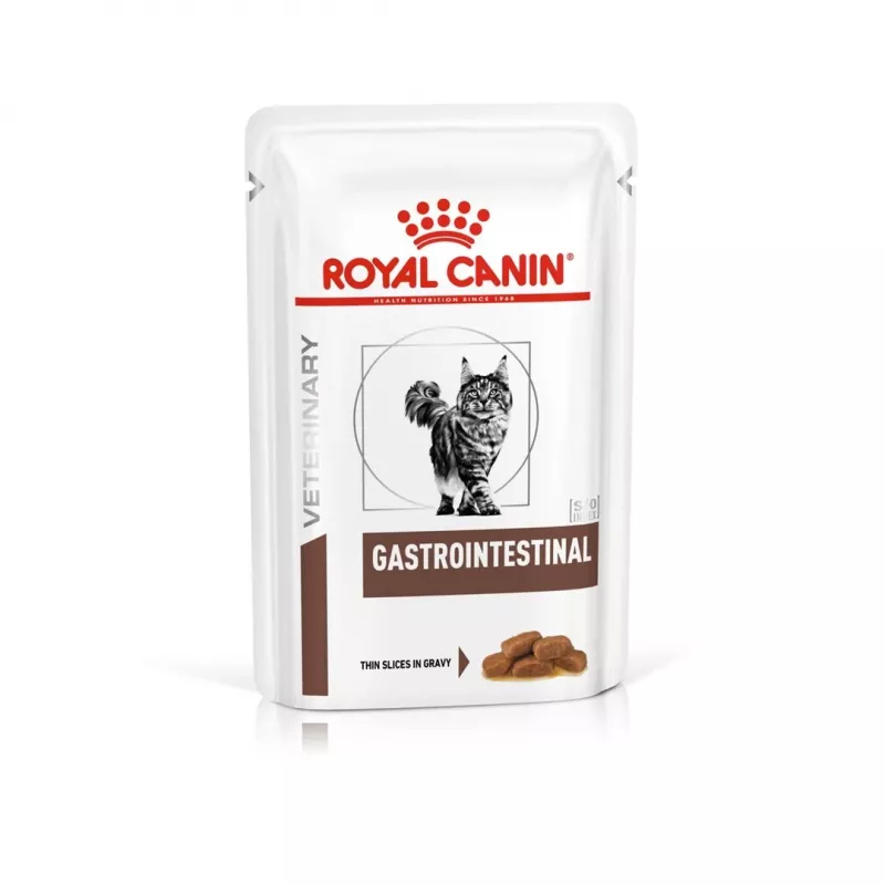 Šlapias kačių ėdalas Royal Canin Gastrointestinal 85 g paketėlis – mėsa, 12 x 85 g, suaugusioms katėms, virškinimo problemoms