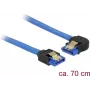 DeLOCK 84986 SATA 6 Gb/s laidas, tiesi jungtis su lizdu – kairėn lenkta jungtis su lizdu, su metalinėmis apkabėlėmis, 0,7 m, mėlynas