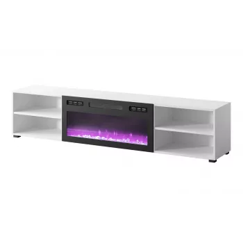 TV spintelė cama meble POLO 180x33x39 cm su elektriniu židiniu 1400–1600 W, laminuota, balta/juoda