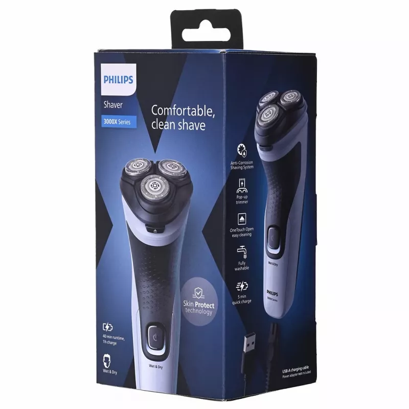 Elektrinis skustuvas Philips 3000X Series X3003/00 — 3 galvutės, šlapias ir sausas skutimas, NiMH baterija, 40 min. veikimo