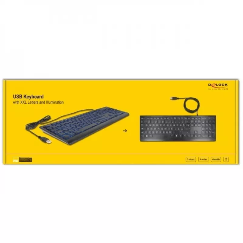 Delock 12170 USB klaviatūra su XXL raidėmis ir apšvietimu, 1,5 m, juoda