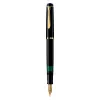 Pelikan M200, juoda, auksinė, integruota užpildymo sistema, derva, auksinis, italikas plunksnelė, auksas, nerūdijantis plienas