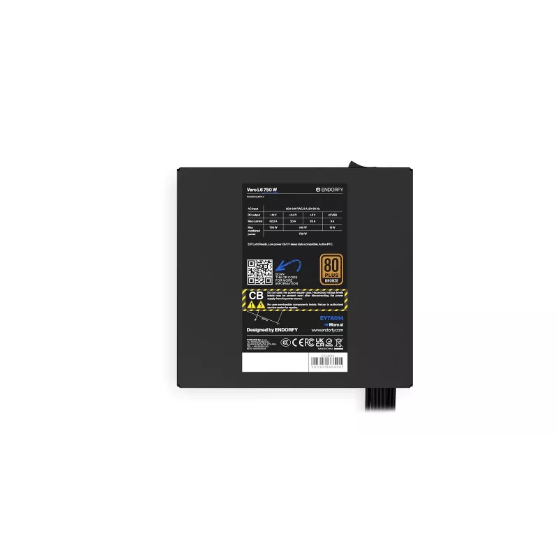 Maitinimo blokas ENDORFY Vero L6 750 W, 24 kontaktų ATX, 80 PLUS Bronze, 120 mm ventiliatorius, Juoda