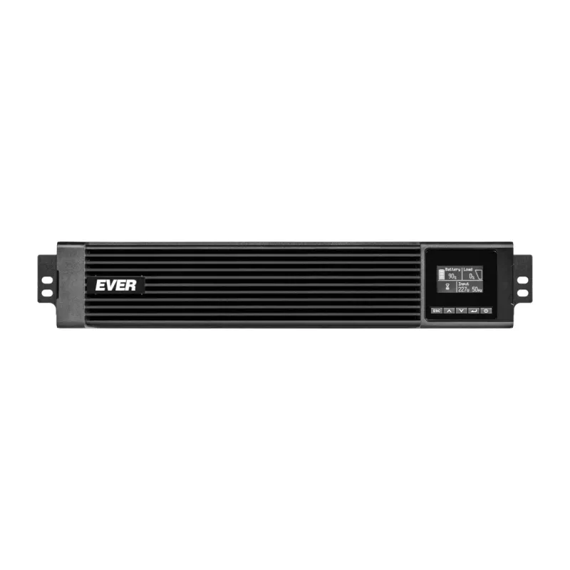 Nepertraukiamo maitinimo šaltinis UPS EVER Powerline RT PRO 3kVA 3kW stelažinis/bokštinis, dvigubos konversijos, 1 fazė, 200–240V išėjimas, 9× C13 lizdai, LCD, VRLA akumuliatoriai