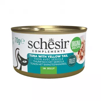 Schesir Complements Oceanic Adult šlapias ėdalas katėms drebučiuose, tunas su geltonuodege seriola, 70 g