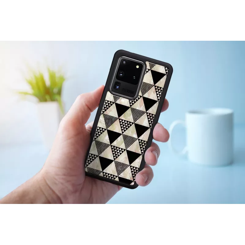 Apsauginis dėklas iKins Samsung Galaxy S20 Ultra – piramidės raštas, juodas
