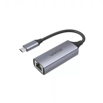 Tinklo adapteris Unitek U1312A, USB-C į RJ45, Gigabit Ethernet, pilka, 0,5 m kabelis