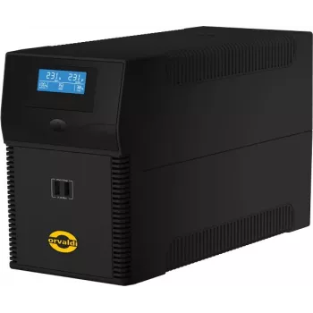 Nepertraukiamo maitinimo šaltinis ORVALDI ID2K0CH linijinis-interaktyvus 2 kVA / 1200 W, 24 V, 9 Ah baterijos, LCD, USB, kompaktiškas juodas