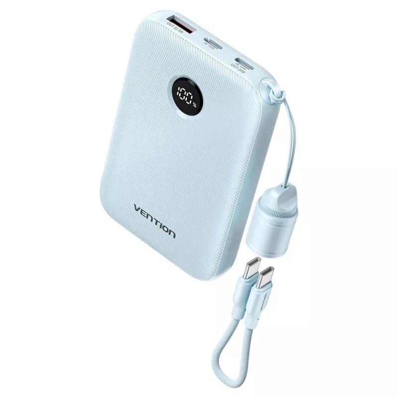 Power bank Vention 10000mAh 22.5W mėlynas — 2× USB‑C, 1× USB‑A