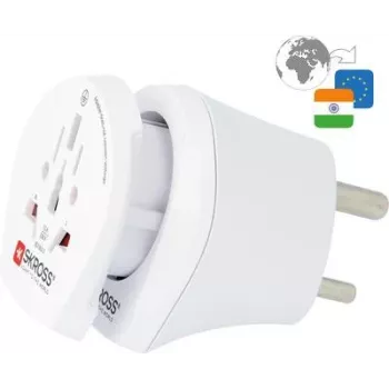 SKROSS Country Combo World to India, Indien-Plug (Type D, BS 546) Baltas – tinka įžemintiems ir neįžemintiems prietaisams (2 ir 3 kontaktų) (39764)
