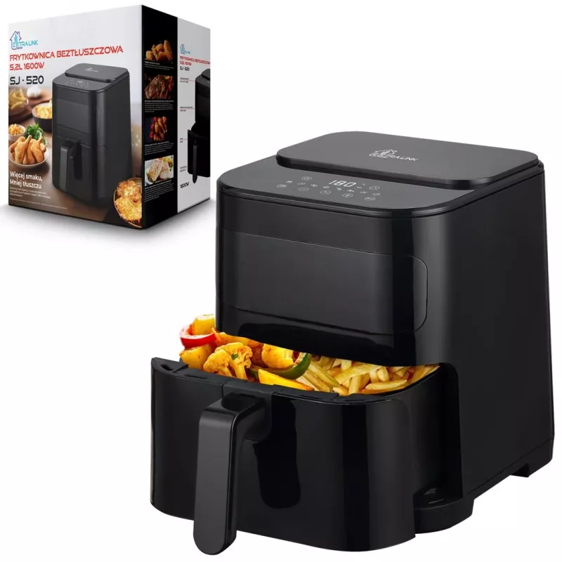 Extralink HOME AIR 5.2L EU SJ-520 karšto oro gruzdintuvė, 1600 W, juoda