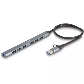 DELOCK 4 prievadų plonas USB šakotuvas — USB 3.2 Gen 1 pagrindinis Type-C, 3× USB 5 Gbps Type-C + 1× USB 5 Gbps Type-A, pilkas, metalinis