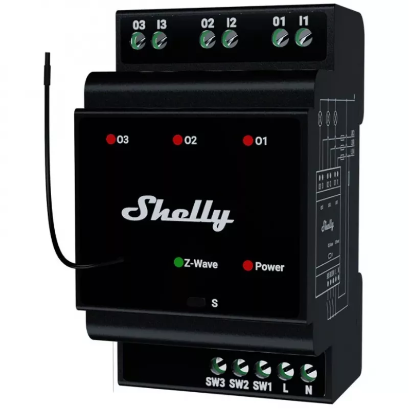 Išmanioji relė Shelly Wave PRO 3 juoda