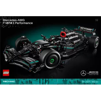 LEGO Technic modelis Mercedes‑AMG F1 W14 E Performance — 1 432 detalės, rekomenduojamas amžius 18+