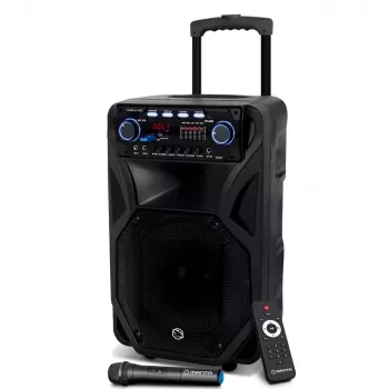 Nešiojama karaoke kolonėlė MANTA SPK5021PRO 80W RMS, 12 col. žemų dažnių garsiakalbis, Bluetooth, baterija iki 5 val., SD/USB, mikrofono ir gitaros įėjimai