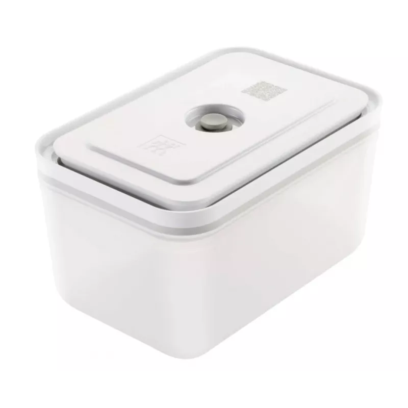 Vakuuminis indas ZWILLING 36807-007-0, plastikinis stačiakampis maisto indas, 1,1 l ir 2,3 l, sandariai užsidarantis dangtelis, išimamas, permatomas baltas