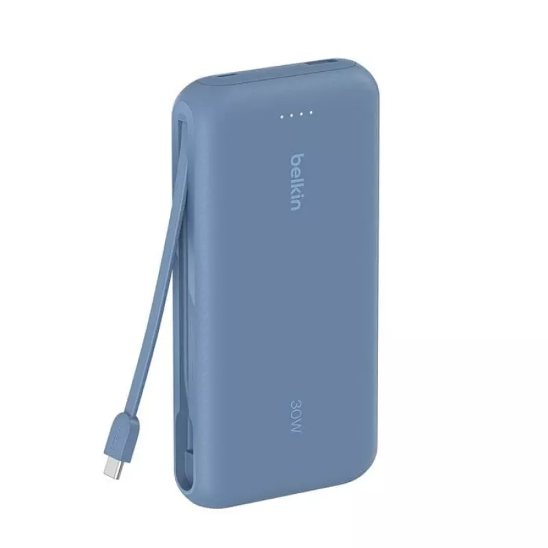 Belkin BPB024HQBL nešiojamas 10 000 mAh power bankas su integruotu USB-C laidu, 20 W