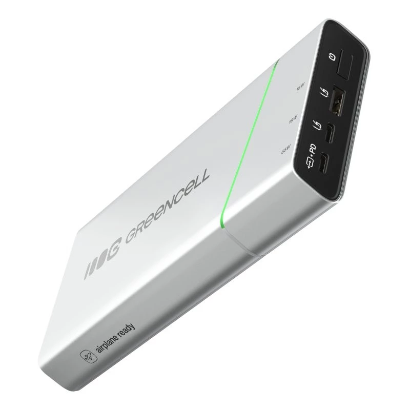 Nešiojama baterija Green Cell BPLGC20P 20800 mAh Li‑Jonų, USB‑C PD 65W, 2x USB‑C + 1x USB‑A, aliumininis korpusas