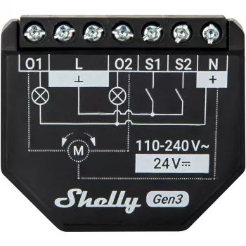Shelly 2PM Gen3 išmanusis dviejų kanalų jungiklis 2P juodos spalvos