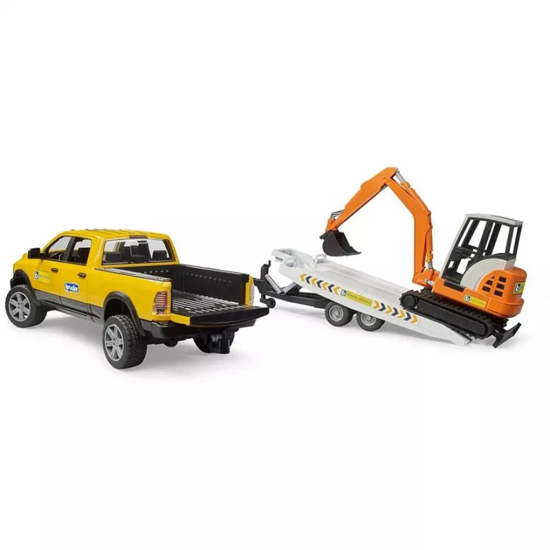 Bruder Dodge RAM 2500 Serviso automobilis su priekaba ir mini ekskavatoriumi