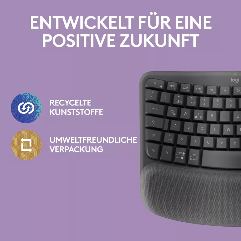 Klaviatūra „Logitech Wave Keys“ belaidė RF + Bluetooth, QWERTZ vokiška, grafito spalvos