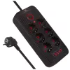 Maclean MCE391 B ilginimo lizdas – 6 kištukiniai lizdai, 4×USB-A + 1×USB-C, 110–240V, 2500W, 3 m laidas, juodas