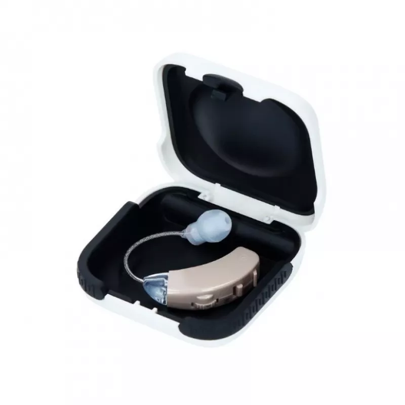 Haxe JH-125 ausų stiprintuvas, įdedamas į ausį, smėlio spalvos, 4 garsumo lygiai, 45 dB stiprinimas