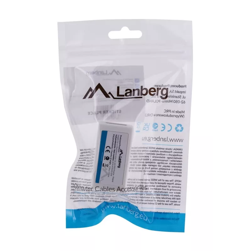 LANBERG AD-RJ45-RJ45-OU6 tinklo jungtis – baltas RJ-45 lizdų adapteris Cat.6