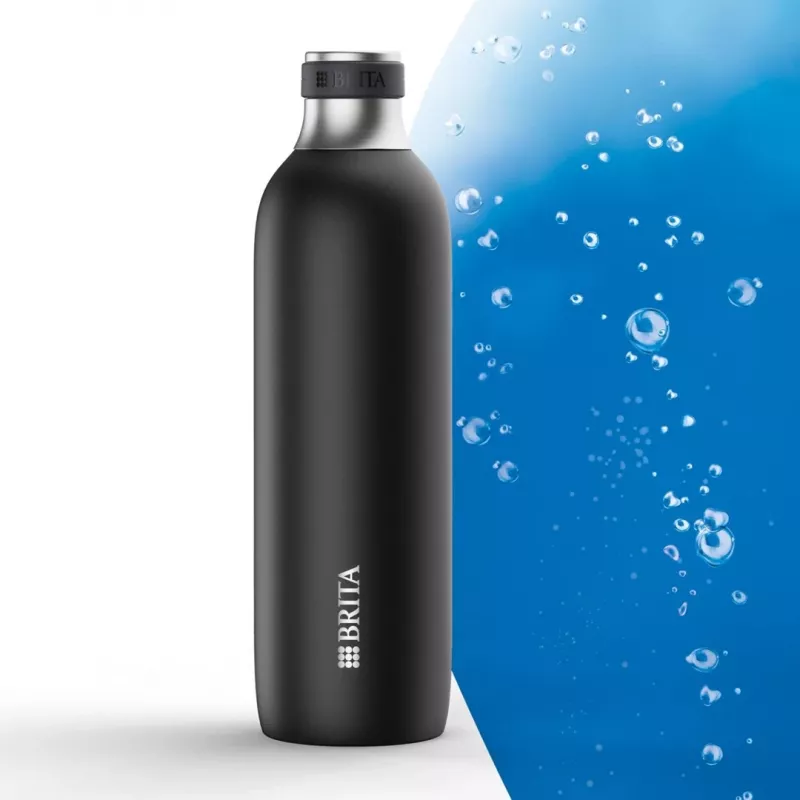 BRITA gazuoto vandens butelis 650 ml, nerūdijantis plienas, juodas, tinkamas plauti indaplovėje