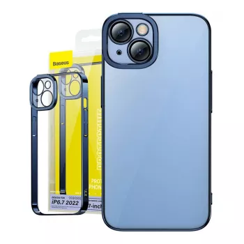 Apsauginis dėklas ir grūdintas stiklas Baseus iPhone 14 Plus – blizgantis permatomas mėlynas