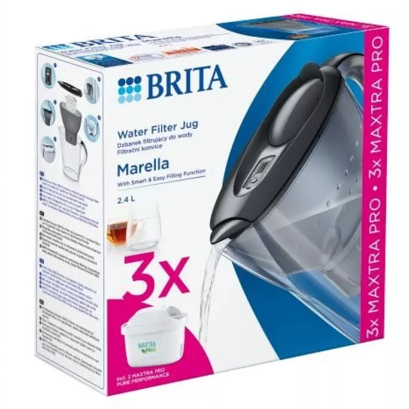 BRITA Marella 2,4 l mėlynas vandens filtras su 3 MAXTRA PRO Pure Performance kasetėmis