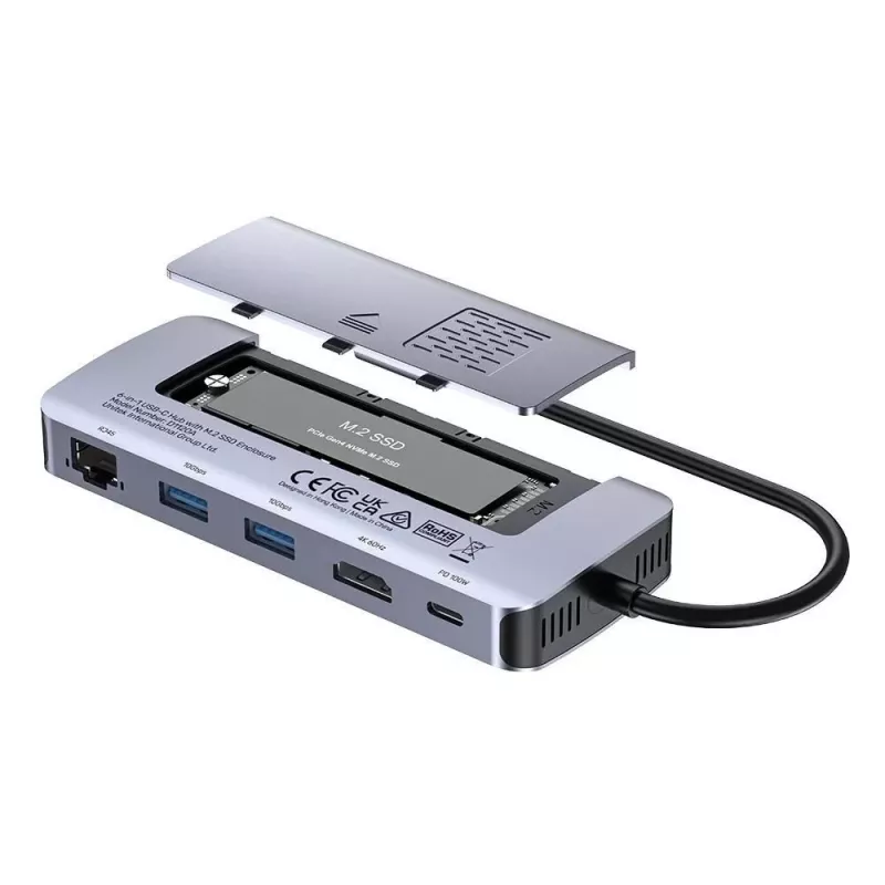 UNITEK aktyvus USB-C centras 10Gbps, M.2, HDMI, PD 100W