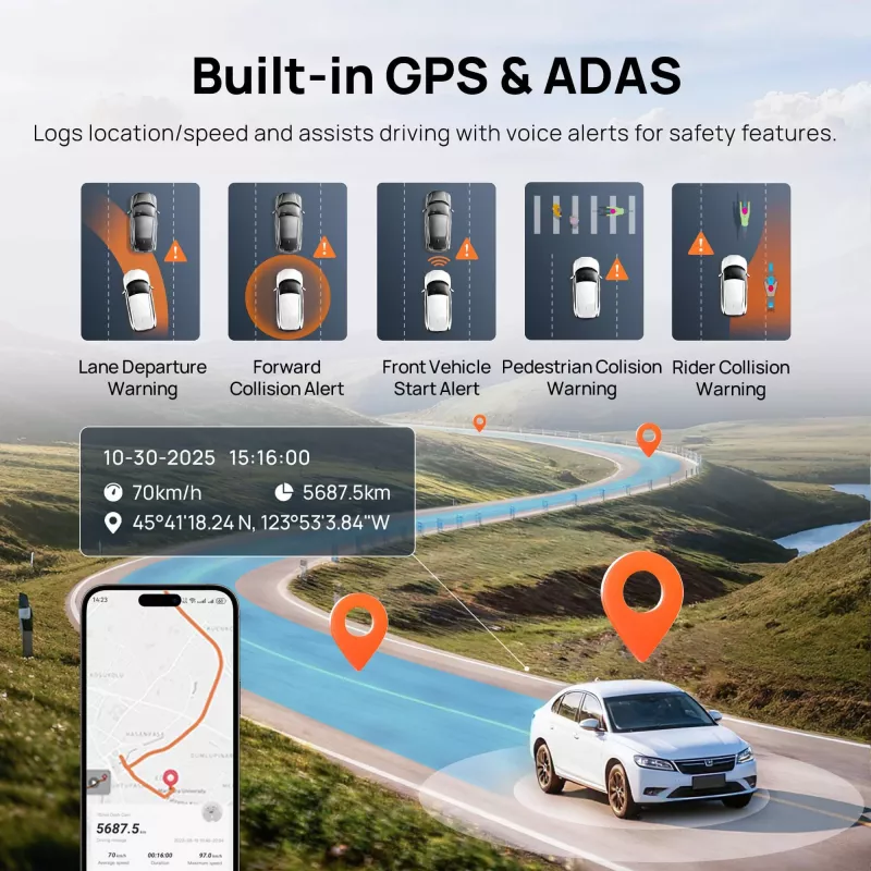 Vaizdo registratorius 70mai A810S 4K Ultra HD, 3840×2160, 146° FOV, 3 colių IPS, Wi‑Fi 6, GPS, MicroSD iki 512 GB, maitinimas iš cigarečių žiebtuvėlio