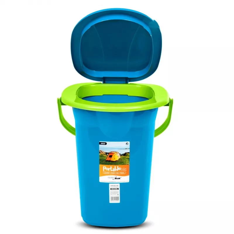 GreenBlue GB320BL nešiojamas kelioninis tualetas su kibirėliu, sėdyne, dangčiu ir rankena, 19 l